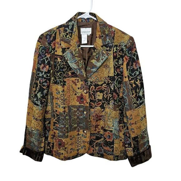 Coldwater Creek Tapestry Jacket Blazer Women’s M Button Front Floral Velvet Cuff - Picture 1 of 8